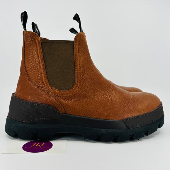Polo Ralph Lauren Men\'s Oslo Brown Tumbled Leather Lug Chelsea Boots Size 7D